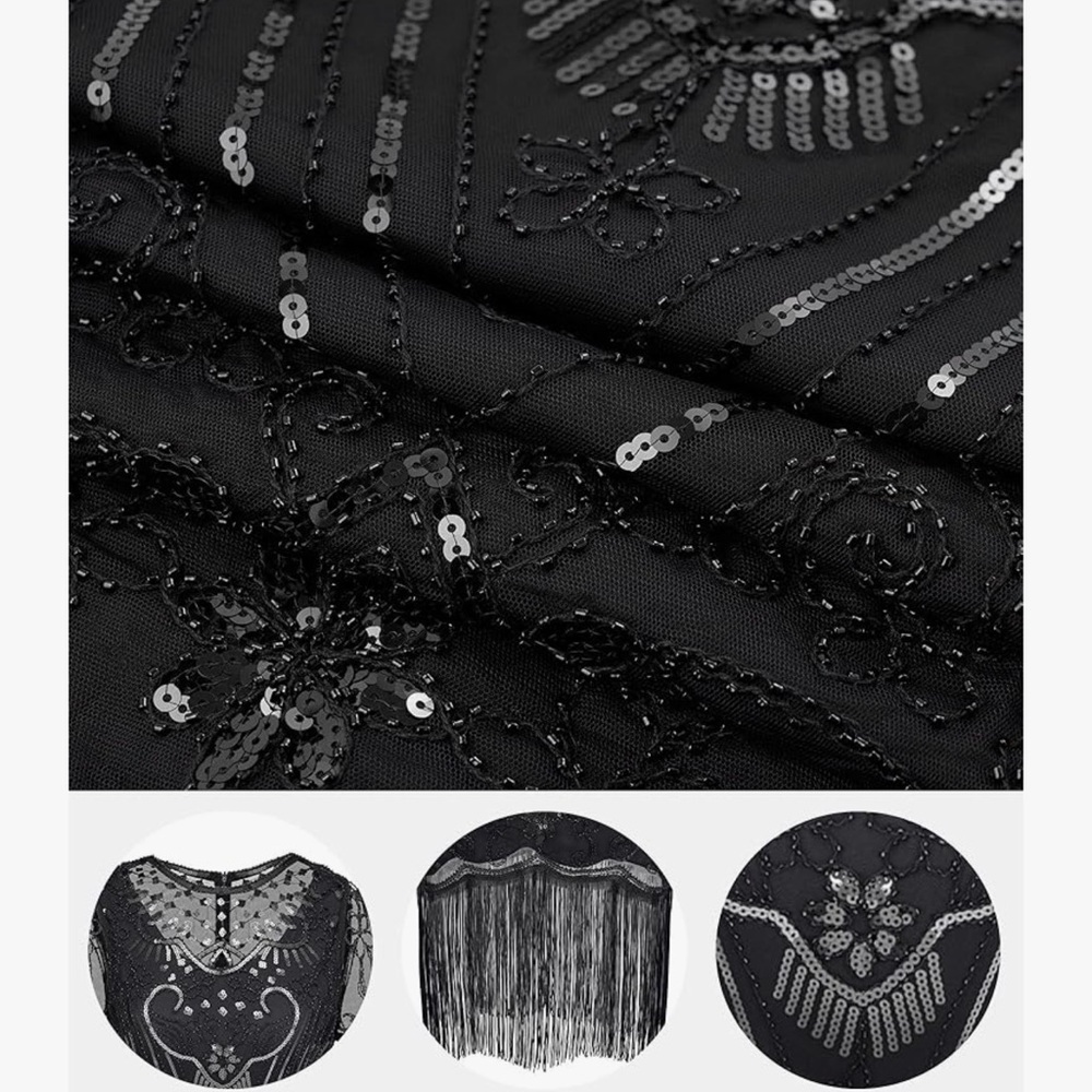 SWEETV 1920s Gatsby Flapper Dress with Accessories – Sequin Fringe Roaring 20s - Picture 5 of 12